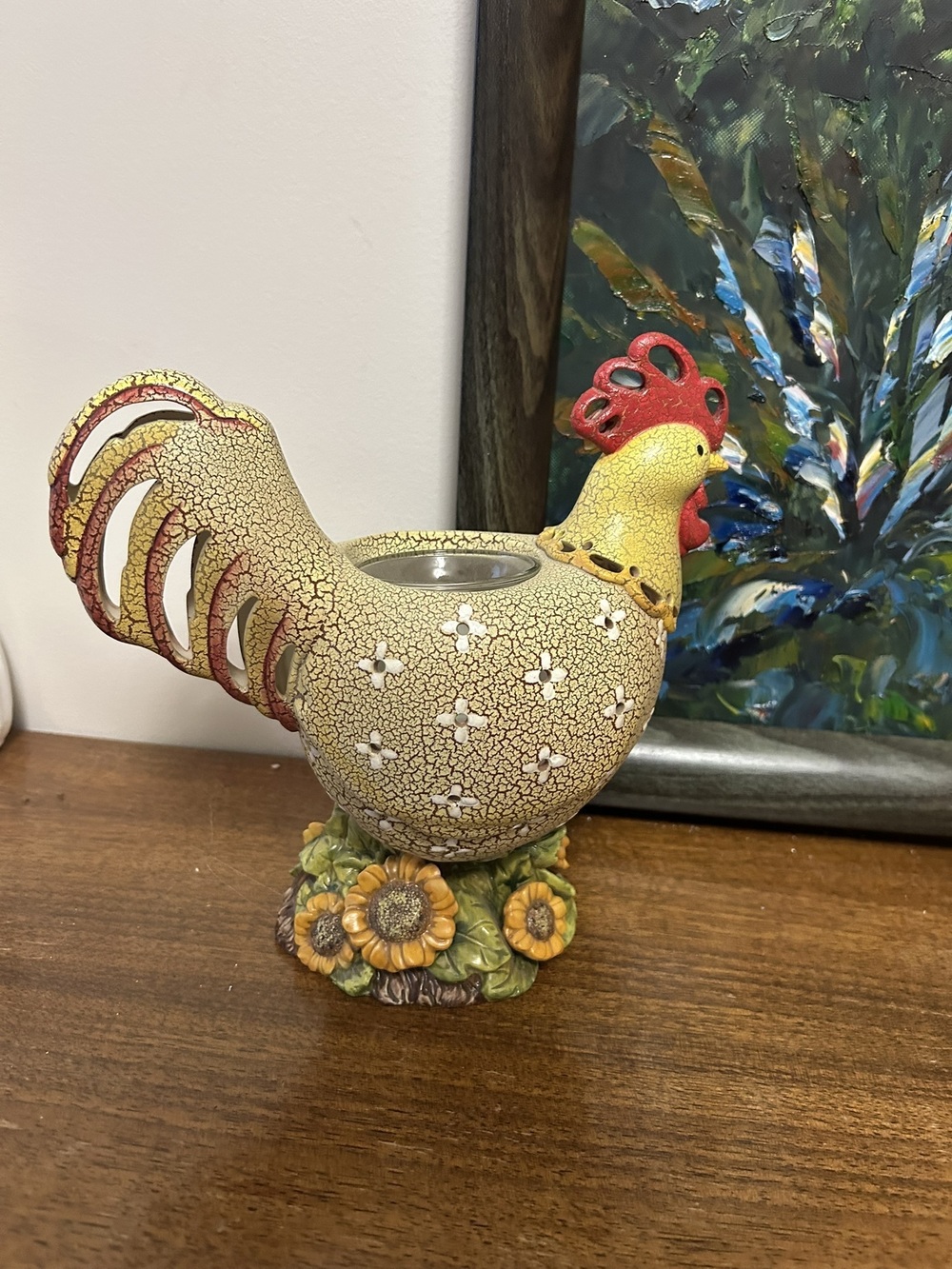 PartyLite Rooster on Sunflowers Tealight Holder P9820 NIB